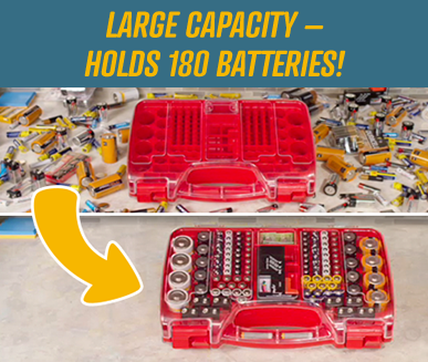 LARGE CAPACITY &ndash;HOLDS 180 BATTERIES!